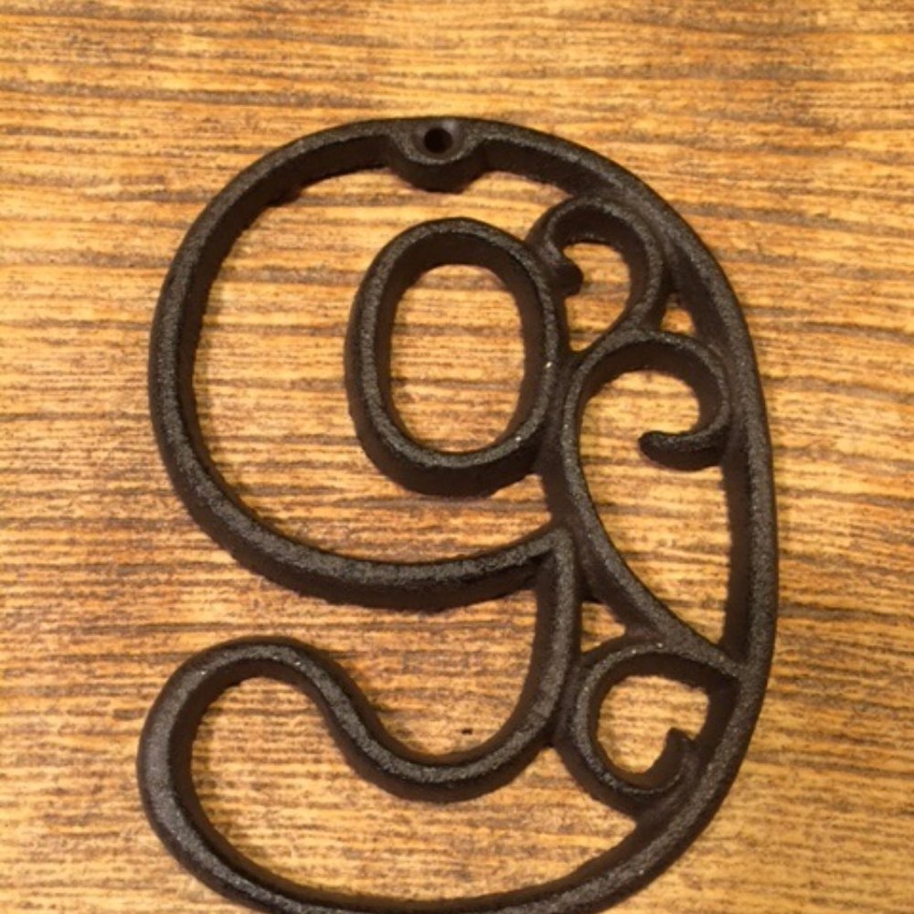 "9" (Nine) Home Address Number Ornate Cast Iron Filigree 4 5/8" tall 0184-0558-9